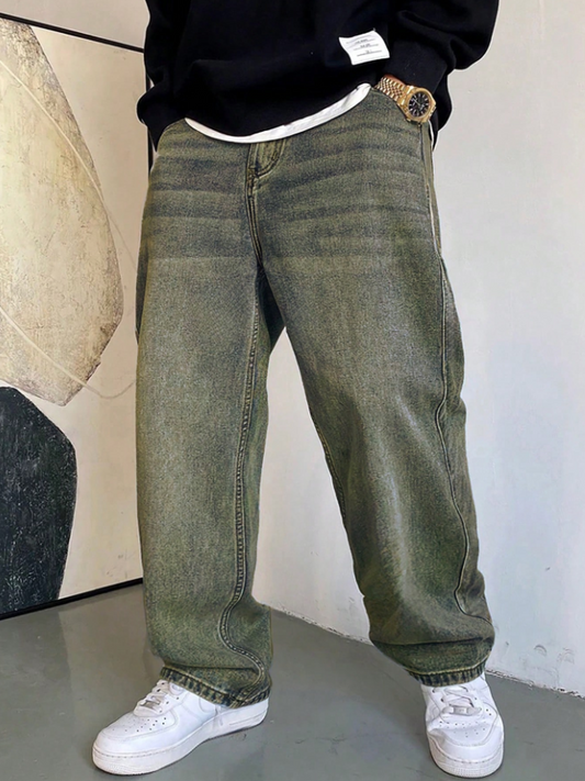 1 pièce Jean droit ample et décontracté pour hommes de style japonais avec lavage déchiré