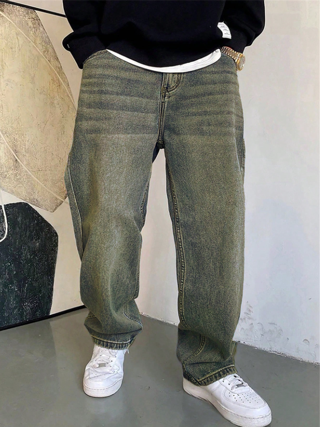 1 pièce Jean droit ample et décontracté pour hommes de style japonais avec lavage déchiré