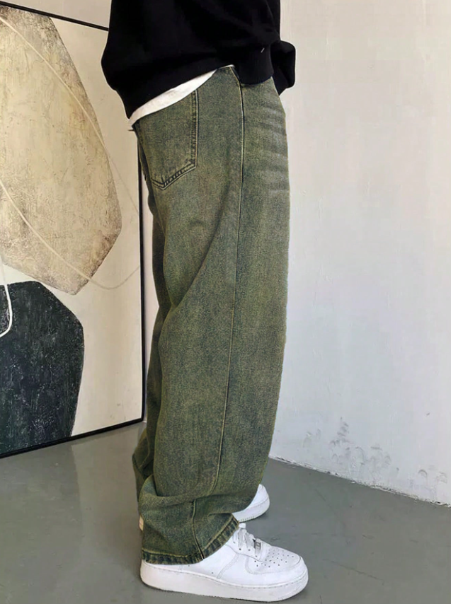 1 pièce Jean droit ample et décontracté pour hommes de style japonais avec lavage déchiré