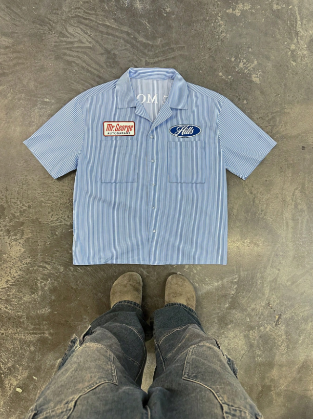 Chemise à manches courtes d'été pour hommes avec imprimé slogan à rayures casual