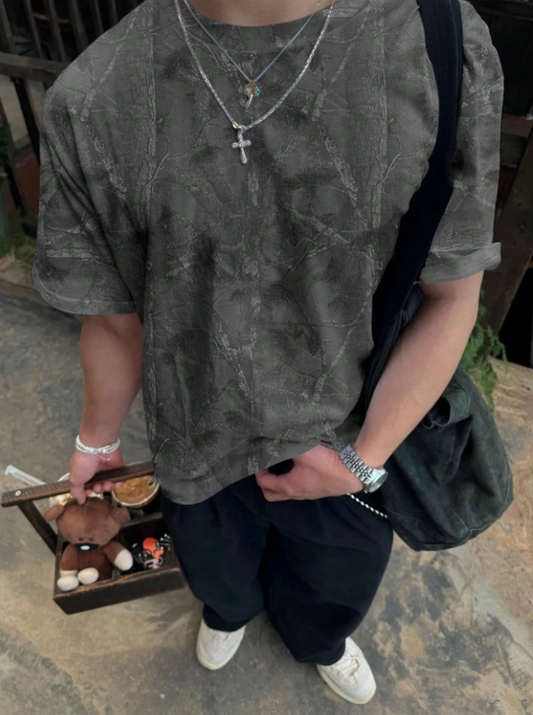 Manfinity Dauomo T-shirt à manches courtes décontracté pour hommes, imprimé branche, été