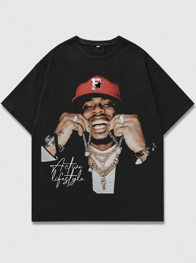 ROMWE MEN Street Life T-shirt à manches courtes avec impression de portrait pour hommes, convient pour le port quotidien au printemps et en été, école