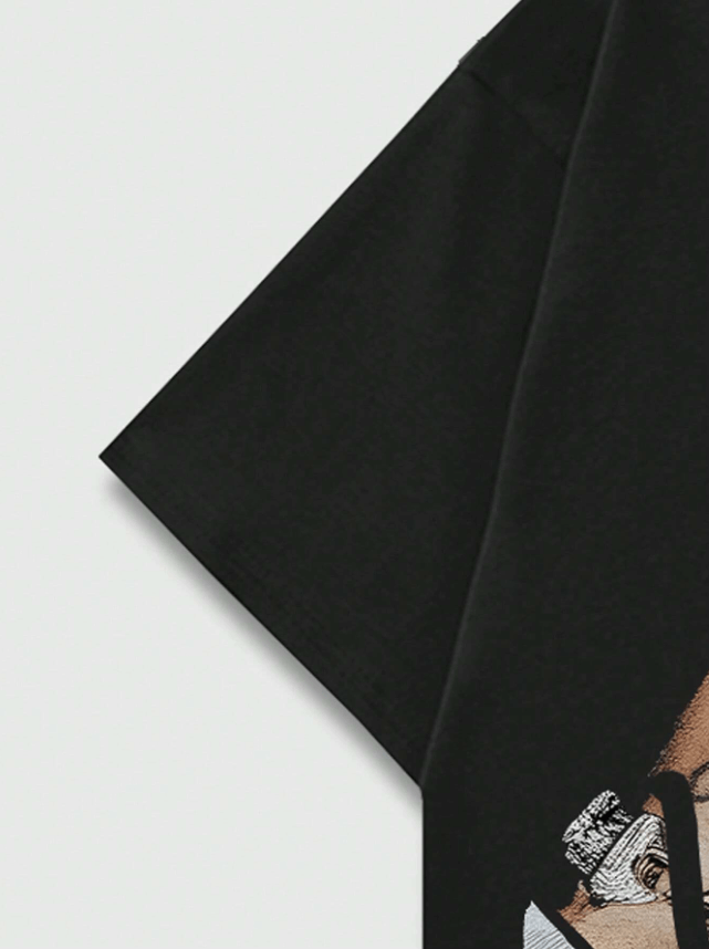 ROMWE MEN Street Life T-shirt à manches courtes avec impression de portrait pour hommes, convient pour le port quotidien au printemps et en été, école