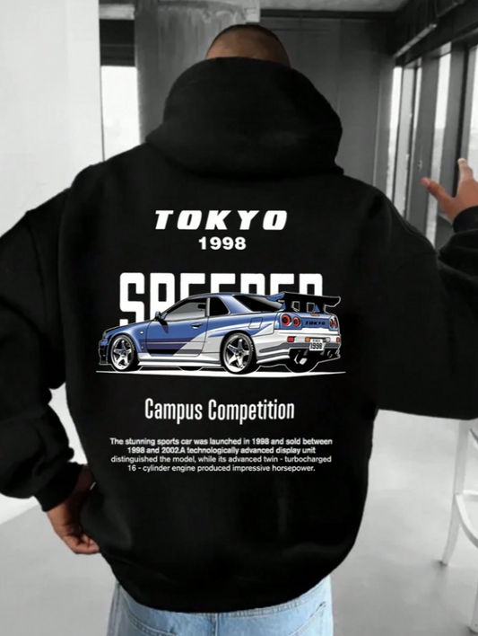 sweat-shirt à capuche ample avec poche, convient aux passionnés d'automobile, automne/hiver